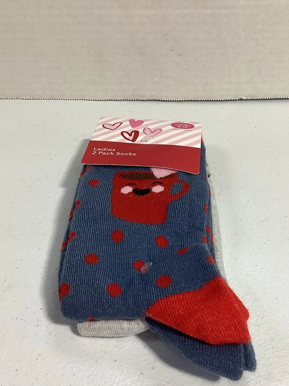 Ladies 2-Pack Cozy Polka Dot & Solid Socks - Blue/Red